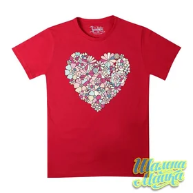 Прикольные футболки: Сердце из цветов 01 Красная